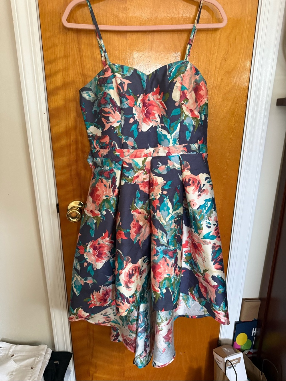 VENUS Navy Floral Dress with Coral and Teal Blooms